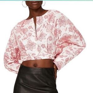 Saunders Collective Long Sleeve Paisley Tie Back Crop Top Red/Ivory Size 6